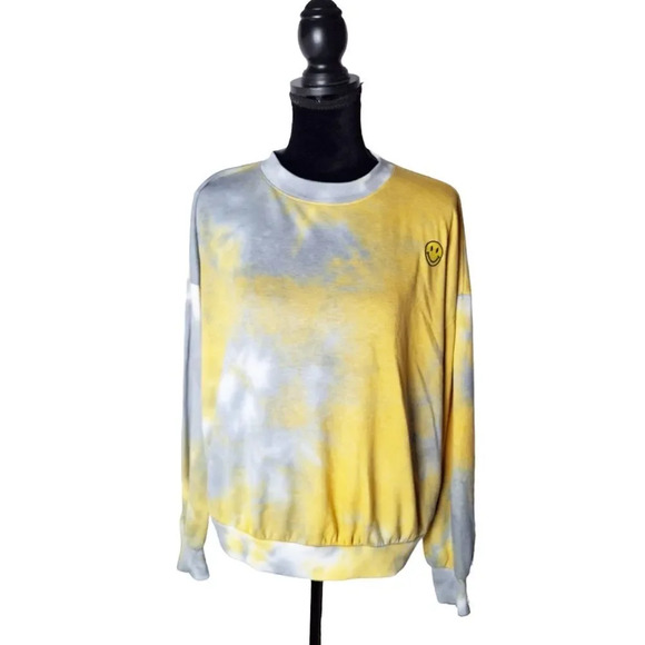 LUSH Tie Dye Smiley Face Long‎ Sleeve Crew Neck Pullover Sweatshirt Top Large - Picture 2 of 11